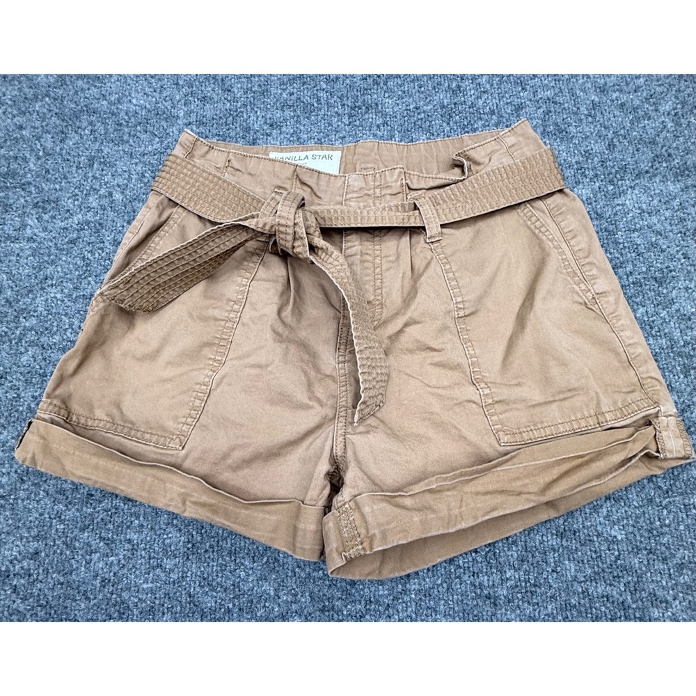 Vanilla Star Tan Khaki Belted High Rise Cuffed Shorts Womens Size 28 7